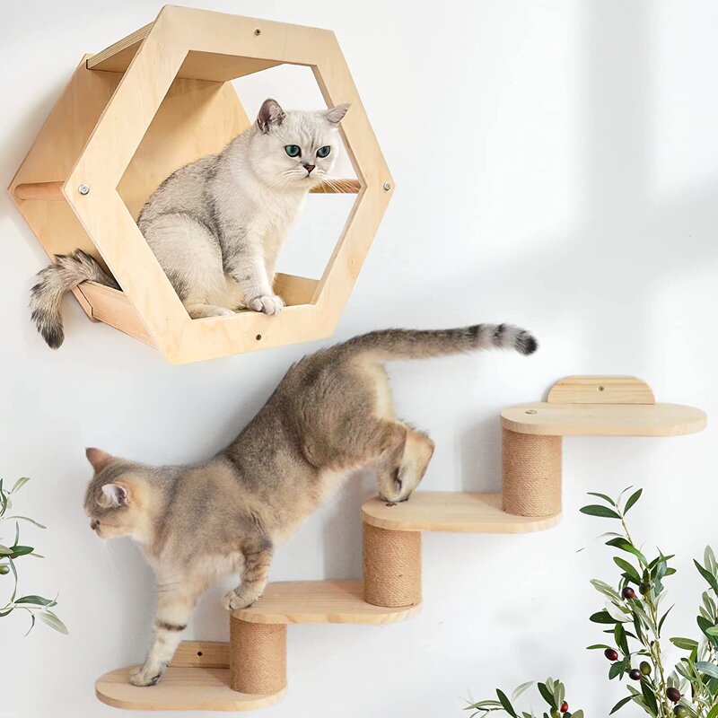 Cat Tree House Factory - Solid Wood Wall Mount with Hammock