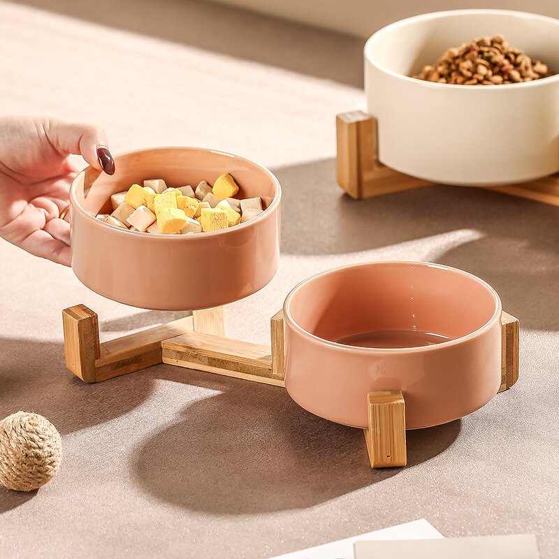 Pet Bowl Factory - Custom Wooden Rack Ceramic Double Bowl