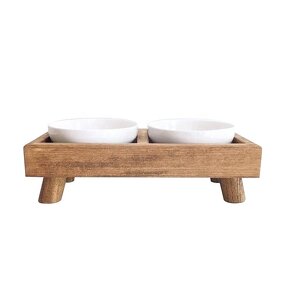 Cat Dog Feeder Factory - Elevated Wooden Double Bowl with Stand