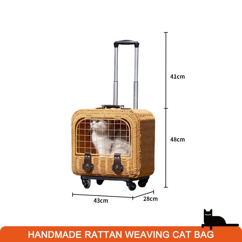 Pet Carrier Bag Factory - Handmade Rattan Weaving Travel Trolley