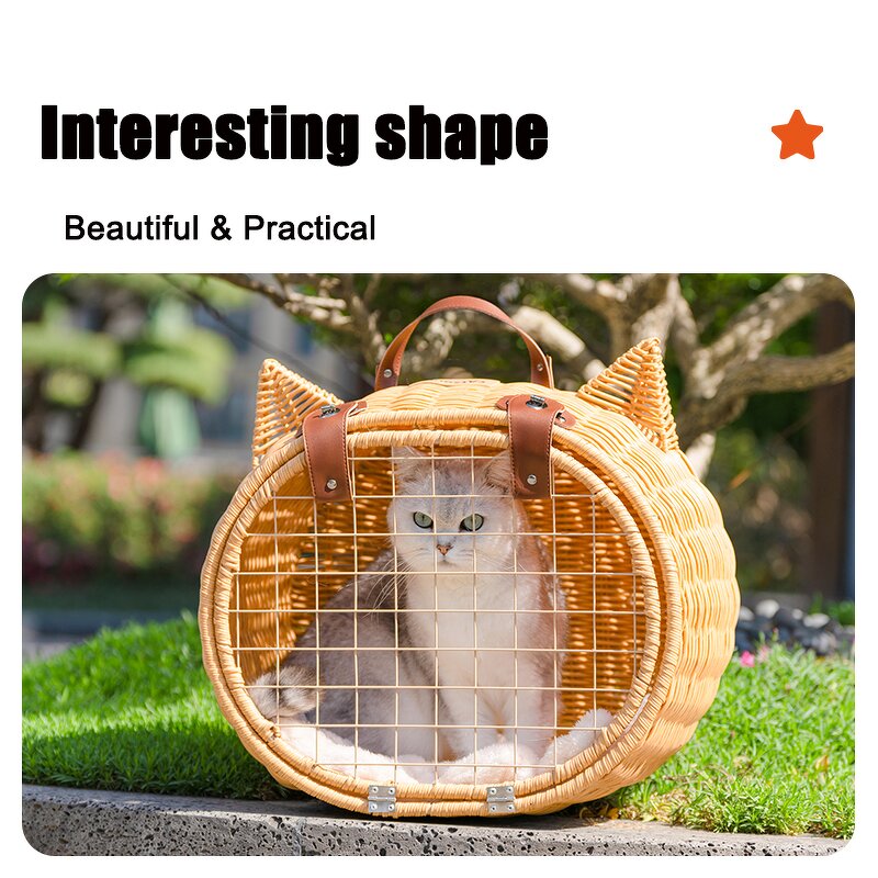 Cat Carrier Bag Factory - Lovely Cat Ear Style Rattan Travel Bag