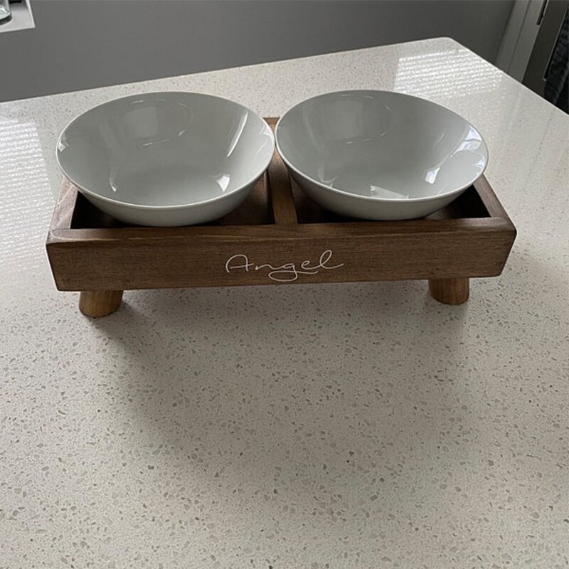 Cat Dog Feeder Factory - Elevated Wooden Double Bowl with Stand