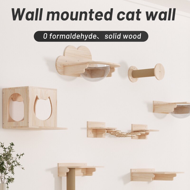 Cat Tree House Factory - Solid Wood Wall Mount with Hammock