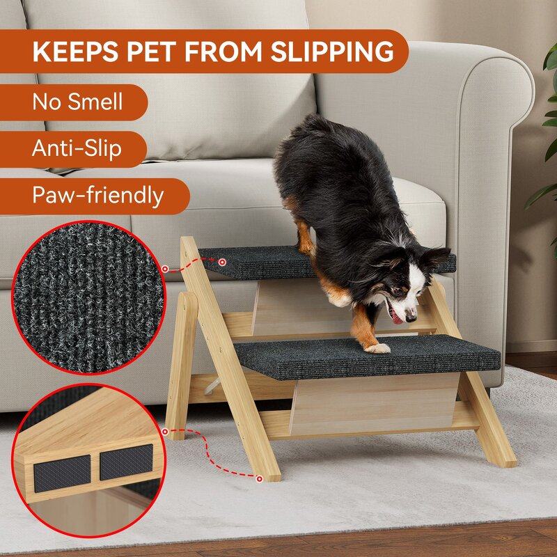 Pet Ramp Factory - Foldable 2-in-1 Dog Stairs Wooden Ladder