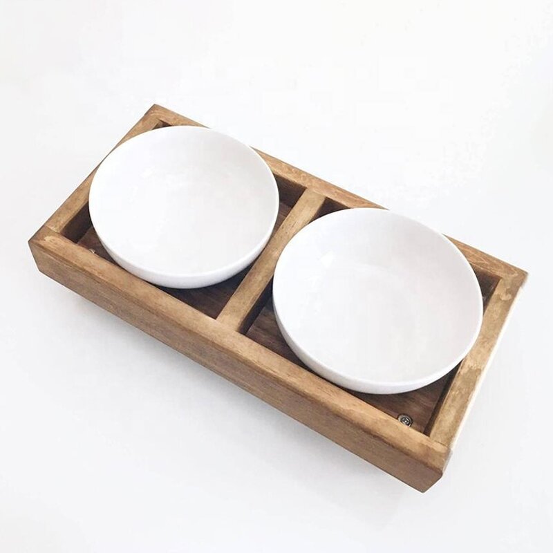 Cat Dog Feeder Factory - Elevated Wooden Double Bowl with Stand