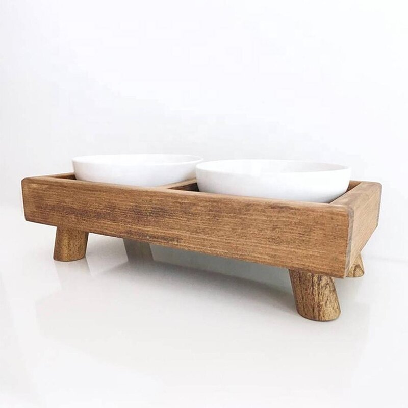 Cat Dog Feeder Factory - Elevated Wooden Double Bowl with Stand