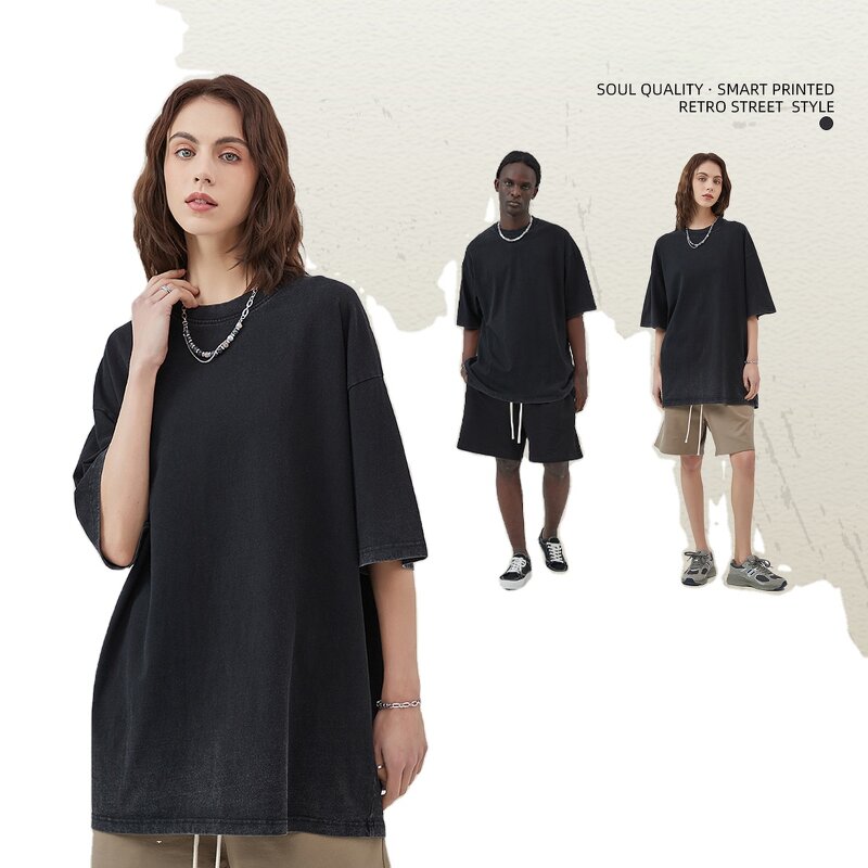 T-Shirt Factory - Gradient Retro Black Cotton Printed Men's Tee