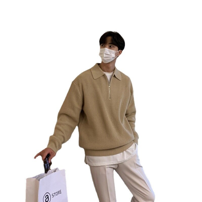 Sweater Factory - Men's Winter Loose Semi-Zipper Retro Knit