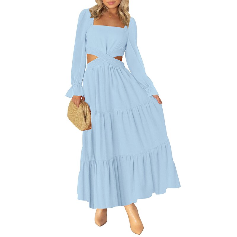 Dresses Factory - Women's Summer Long Sleeve Ruffle Casual Dress