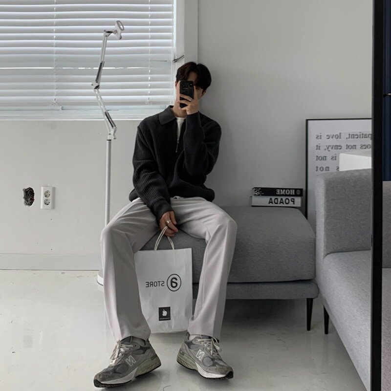 Sweater Factory - Men's Winter Loose Semi-Zipper Retro Knit