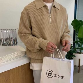 Sweater Factory - Men's Winter Loose Semi-Zipper Retro Knit