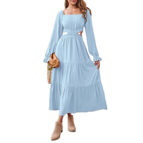 Dresses Factory - Women's Summer Long Sleeve Ruffle Casual Dress