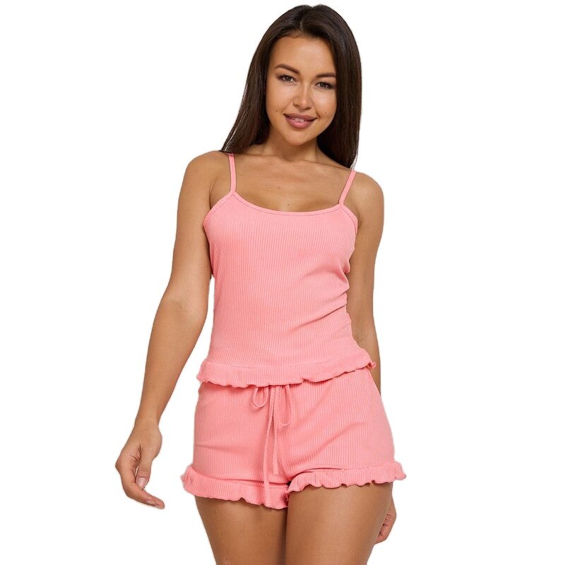 Pajamas Set Factory - Women Summer Spaghetti Strap Crop Top Set