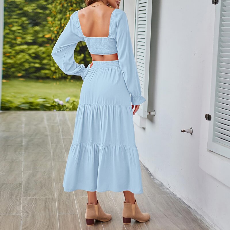 Dresses Factory - Women's Summer Long Sleeve Ruffle Casual Dress