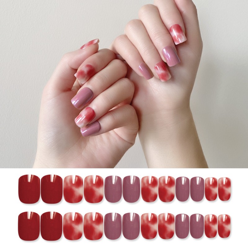 False Nails Factory - Wholesale Short Square Red Blooming Press on