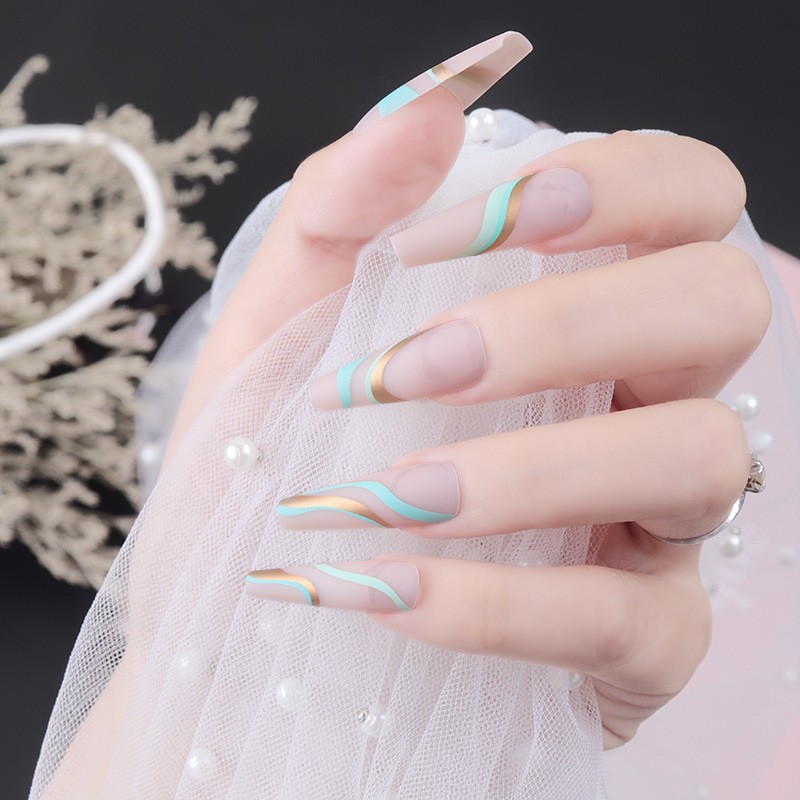 False Nails Factory - Wholesale Gold Line Wave Ballet Frosted