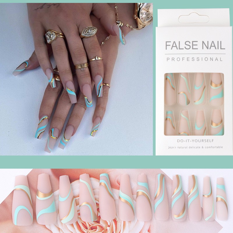 False Nails Factory - Wholesale Gold Line Wave Ballet Frosted