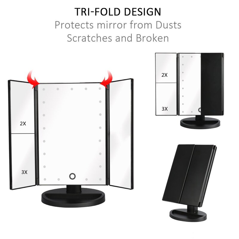 Makeup Mirror Manufacturer - Travel Plastic Square Folding LED
