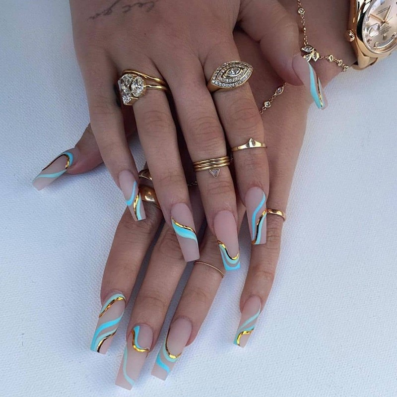 False Nails Factory - Wholesale Gold Line Wave Ballet Frosted