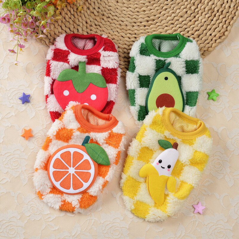 Pet Clothing Factory - Cartoon Fruit Checkered Pattern Coat