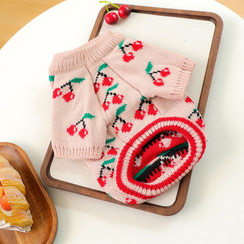 Pet Sweater Factory - Pink Cherry Pattern Jacket Supplier