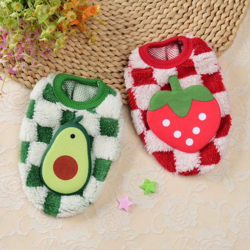 Pet Clothing Factory - Cartoon Fruit Checkered Pattern Coat