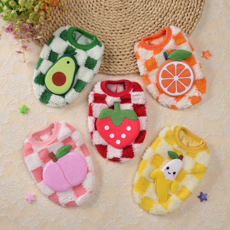 Pet Clothing Factory - Cartoon Fruit Checkered Pattern Coat