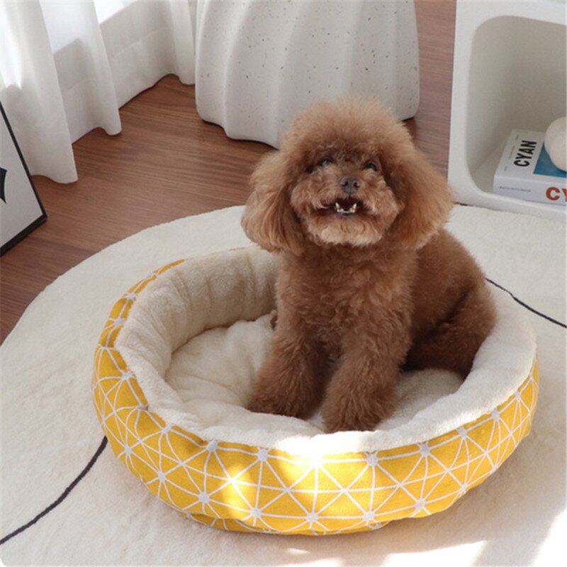 Pet Warm Cat Bed Manufacturer - Printed Round Plush Bed