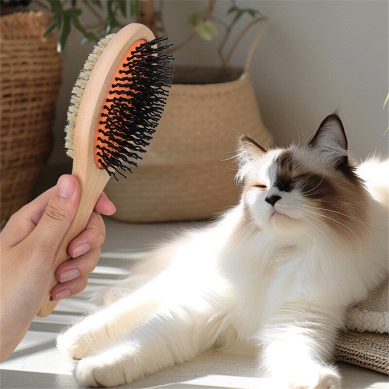 Pet Grooming Brush Factory - Double-sided Wooden Handle Comb