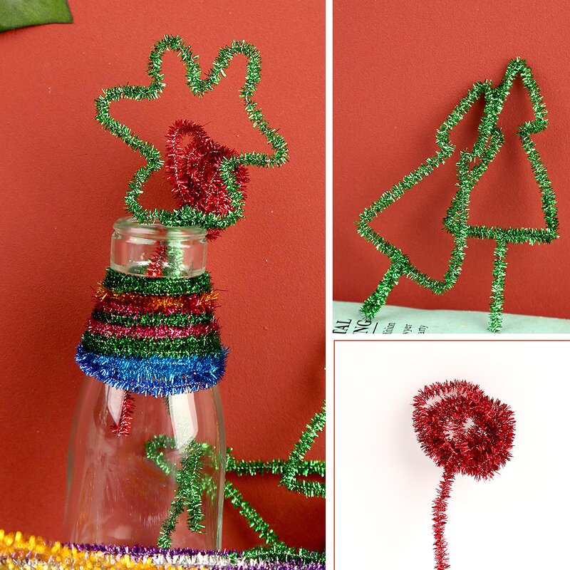 Pipe Cleaners Factory - 100pcs Glitter Christmas Tree Chenille Stems