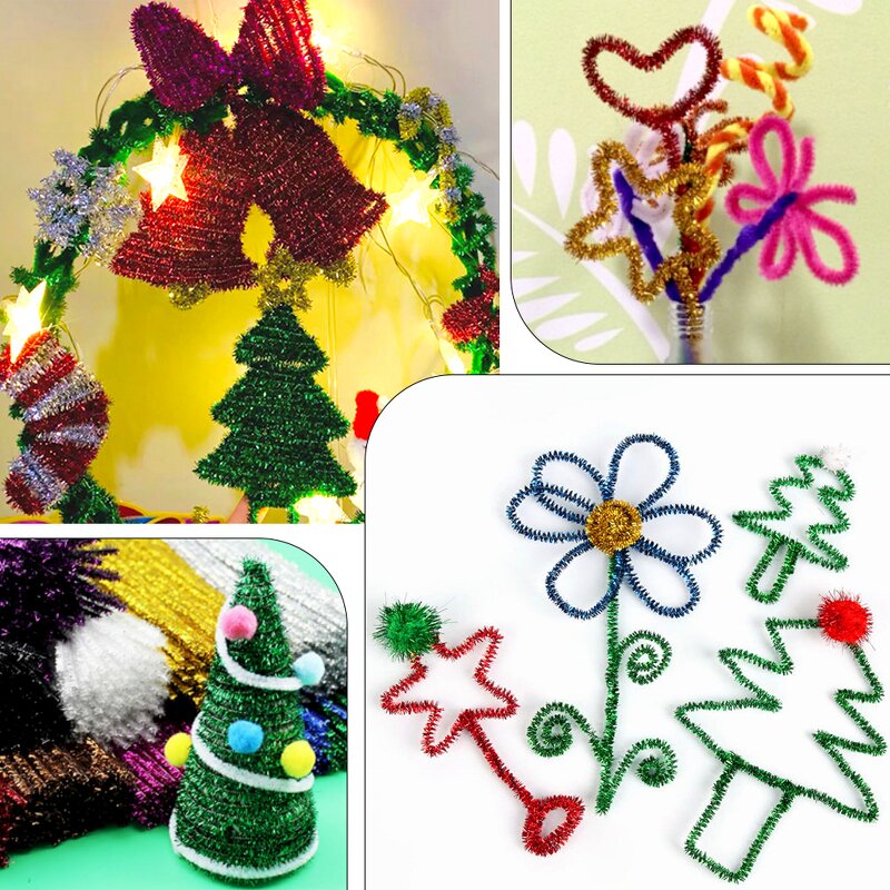 Pipe Cleaners Factory - 100pcs Glitter Christmas Tree Chenille Stems