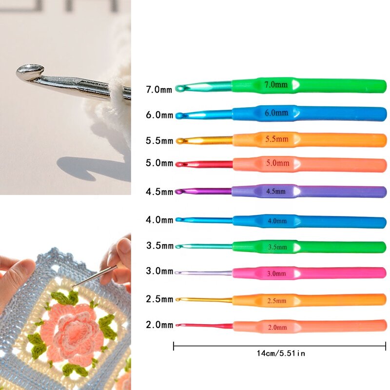Crochet Hook Set Factory - 10pcs Colored Candy Plastic Handle Alumina