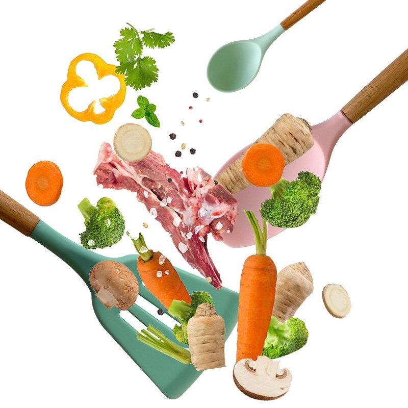 Kitchenware Set Factory - Hot Sale Wooden Handle Silicone Non-stick Set