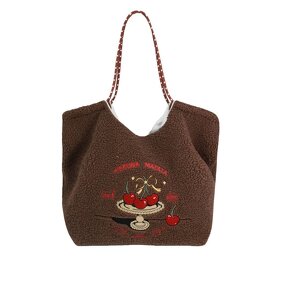 Tote Bag Factory - Autumn Winter Women's Lamb Fleece Cute Cherry Plush