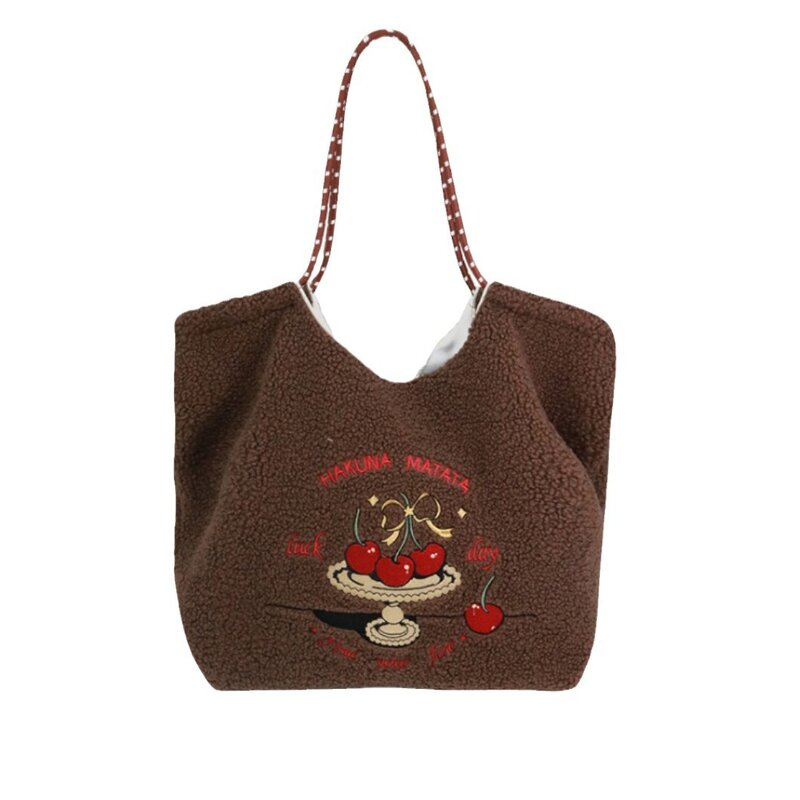 Tote Bag Factory - Autumn Winter Women's Lamb Fleece Cute Cherry Plush