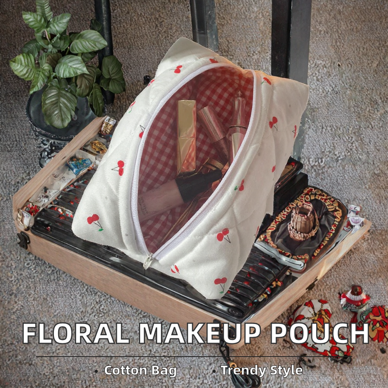 Cosmetic Pouch Factory - Sweet Floral Cotton Quilted Multi-Color Travel