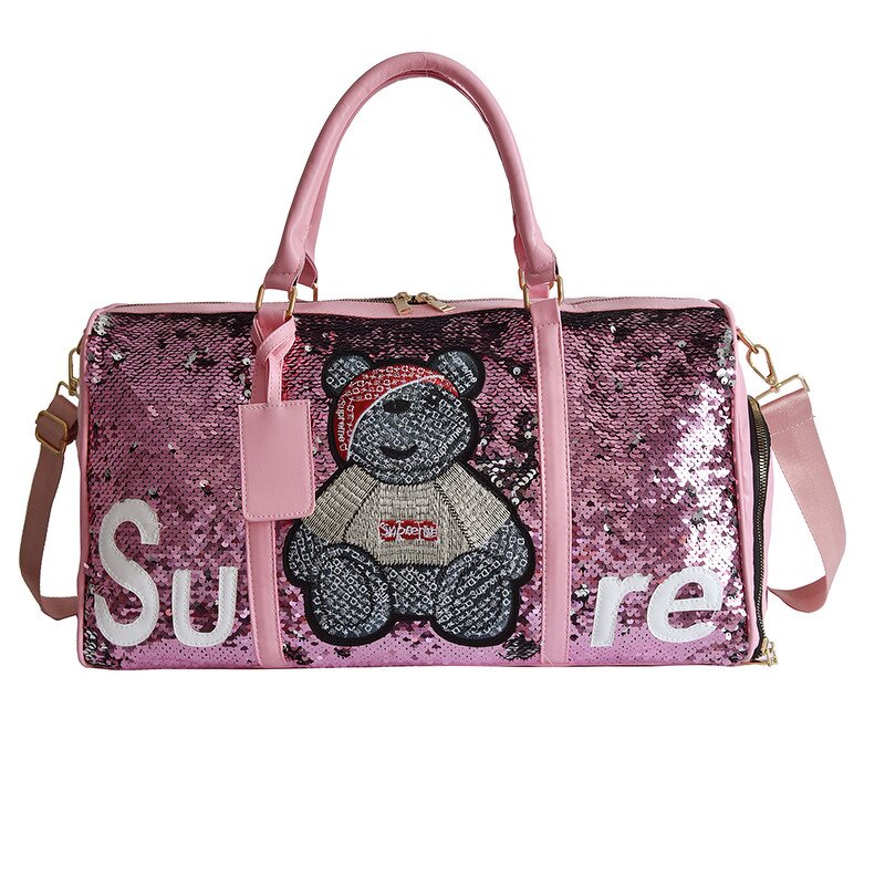 Duffel Bag Factory - Luxury Women Sequin Bear Travel Shoulder Bag