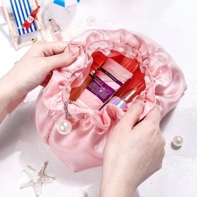 Makeup Bag Factory - Soft Shiny High-End Pleated Cloud Portable