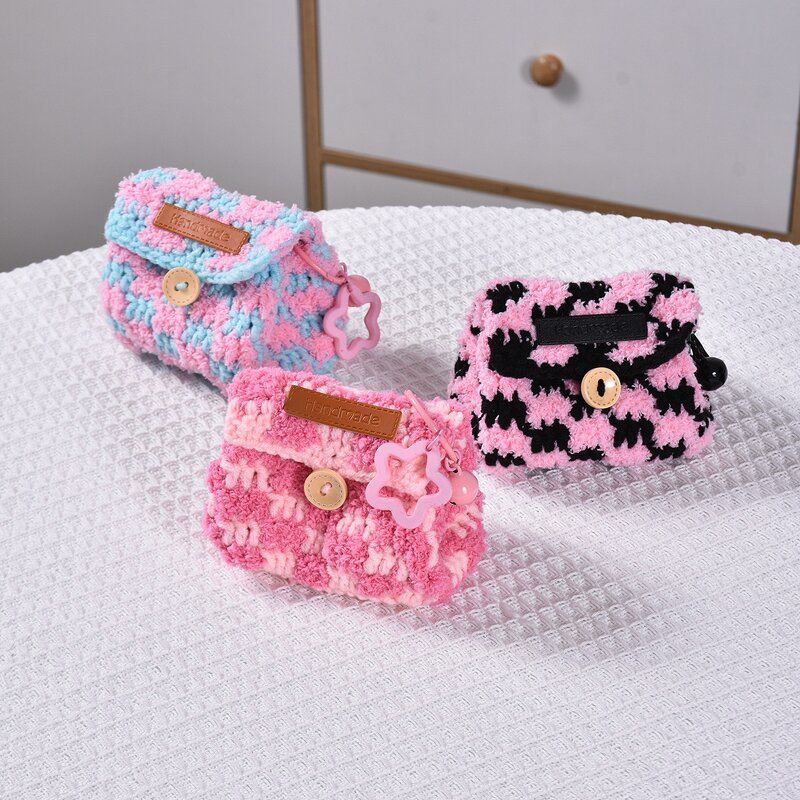 Coin Purse Factory - Best Selling Wool Knitted Checkerboard Earphone