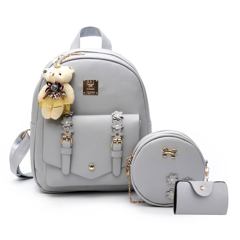 Backpack Set Factory - Hot Sales Sweet Flower PU Leather 3PCS Set