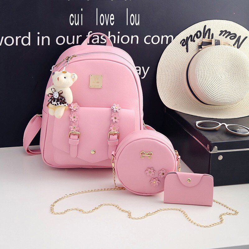 Backpack Set Factory - Hot Sales Sweet Flower PU Leather 3PCS Set