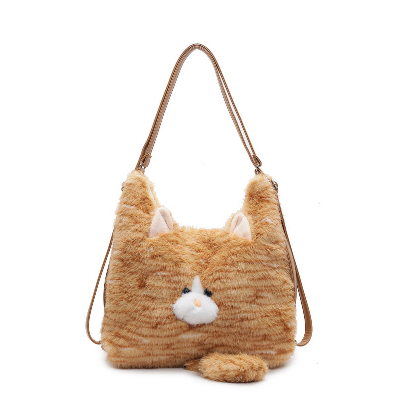Shoulder Bag Factory - Cute Faux Fur Cat Large Capacity Tote Handbag