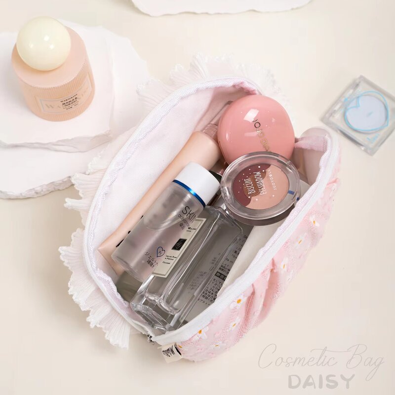 Cosmetic Case Factory - Women's Chrysanthemum Pattern Lace Trim