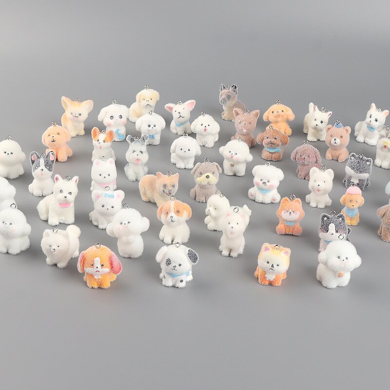 Phone Case Pendant Factory - Resin Flocking Cute Puppy DIY Keychain
