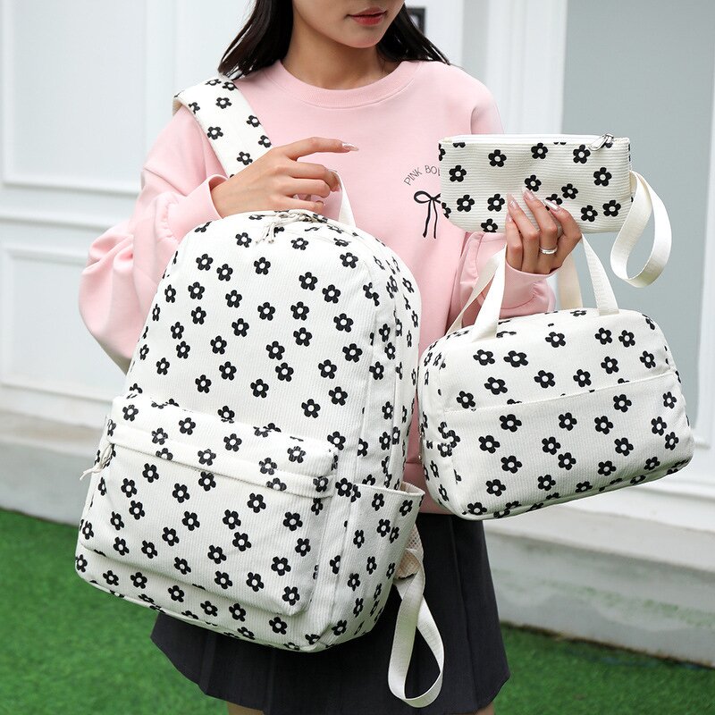 Backpack Set Factory - Wholesale Three-Piece Corduroy Geometric Printing