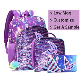 Backpack Set Factory - Girls Purple Sequin Mermaid 3-Piece OEM Set