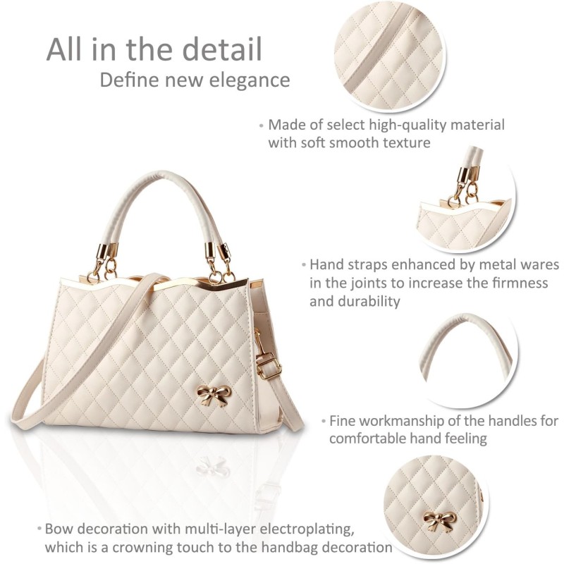 Handbag Factory - Elegant White Quilted Bow Top Handle Crossbody