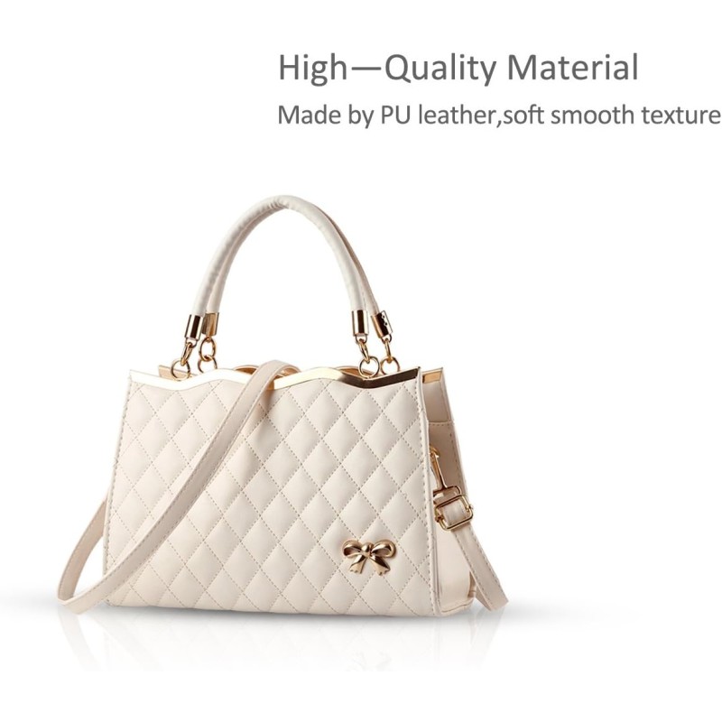 Handbag Factory - Elegant White Quilted Bow Top Handle Crossbody