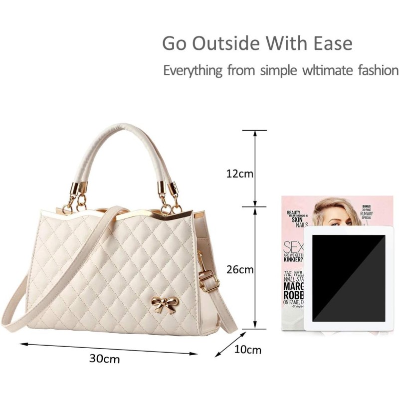 Handbag Factory - Elegant White Quilted Bow Top Handle Crossbody