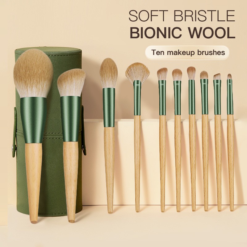 Makeup Brush Set Factory - Luxury 10-Piece Professional Green